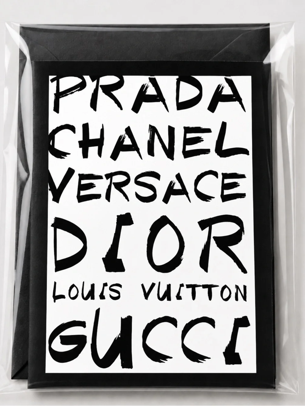 Prada, Chanel, Versace, Dior, Louis Vuitton, and Gucci Graphic Print Card Set